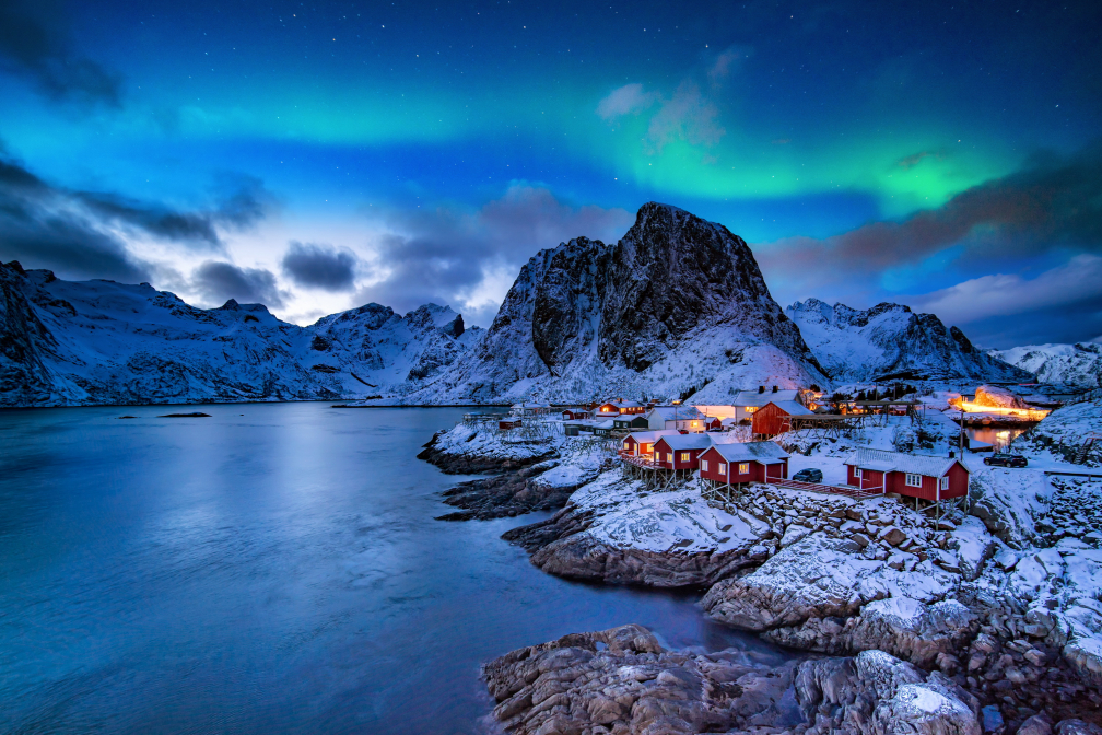 Vysvietené Lofotské domčeky